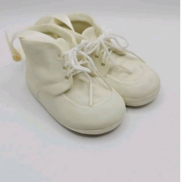 Dept 56 Baby's 1st Shoes White Porcelain Ornament With To: & From: On Bottom - Picture 1 of 4